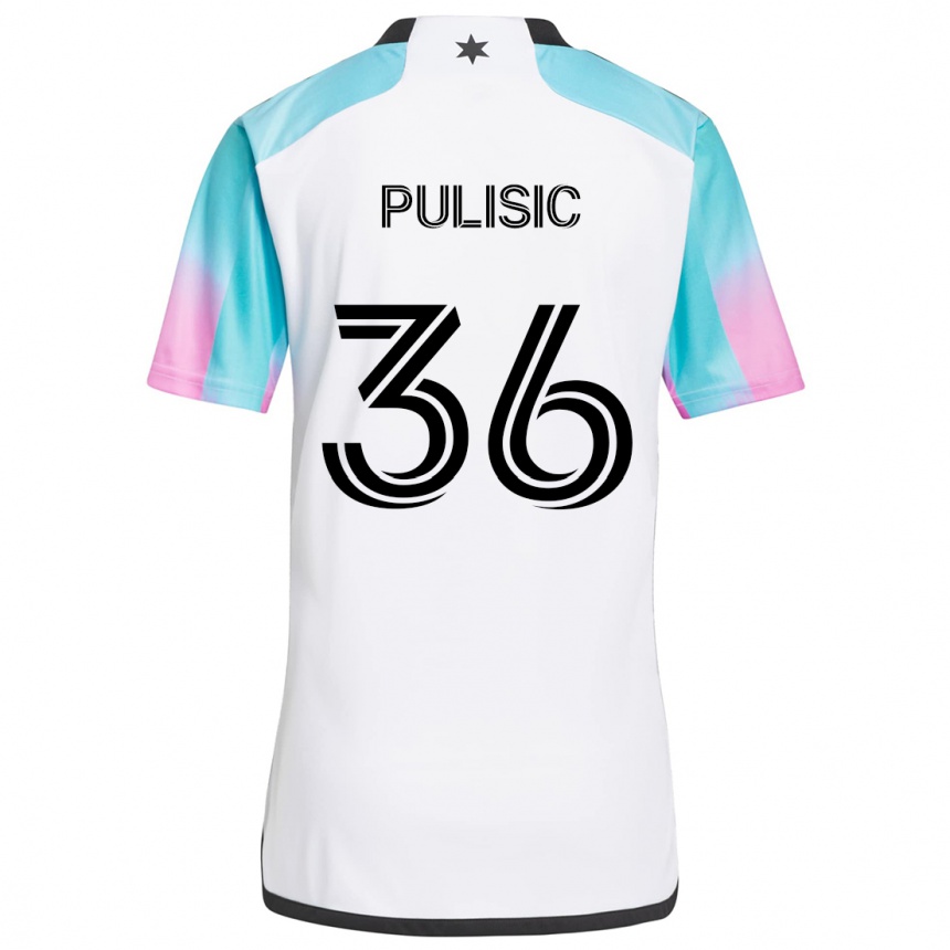 Vaikiškas Will Pulisic #36 Balta Mėlyna Juoda Išvykos Marškinėliai 2024/25 T-Shirt