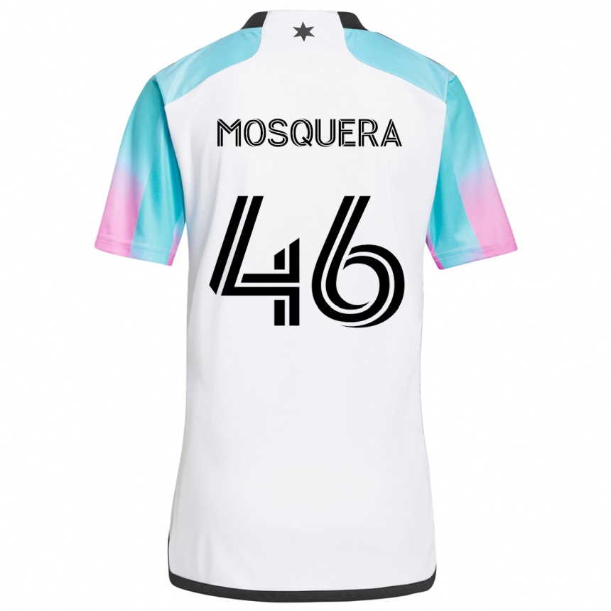 Vaikiškas Juan Camilo Mosquera #46 Balta Mėlyna Juoda Išvykos Marškinėliai 2024/25 T-Shirt