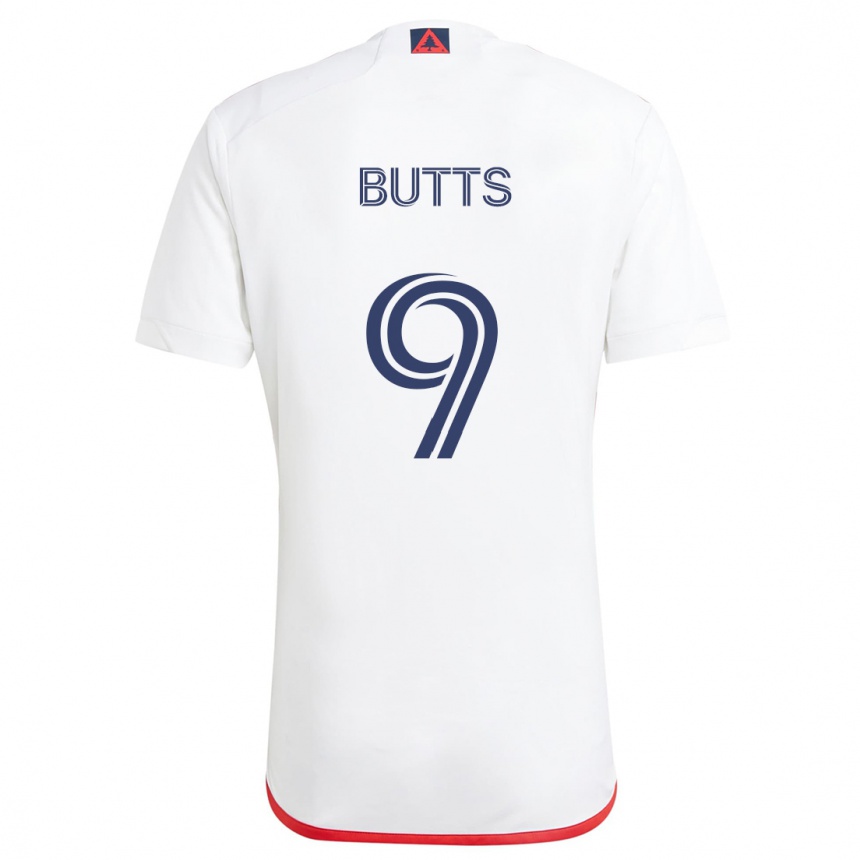 Vaikiškas Liam Butts #9 Balta Raudona Išvykos Marškinėliai 2024/25 T-Shirt