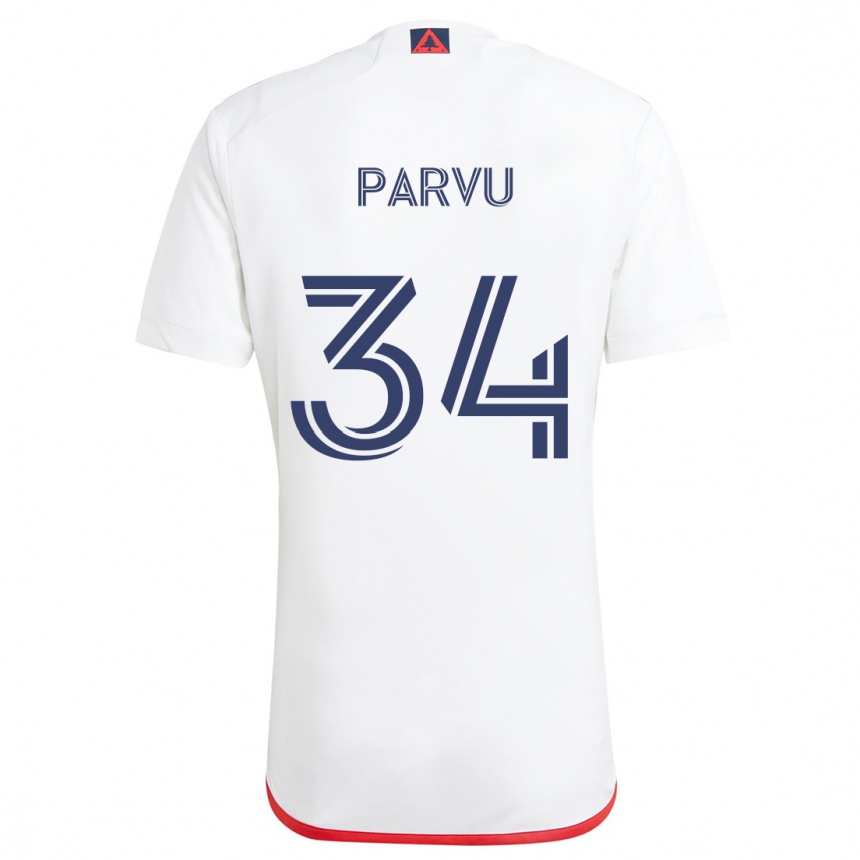 Vaikiškas Alexandru Parvu #34 Balta Raudona Išvykos Marškinėliai 2024/25 T-Shirt