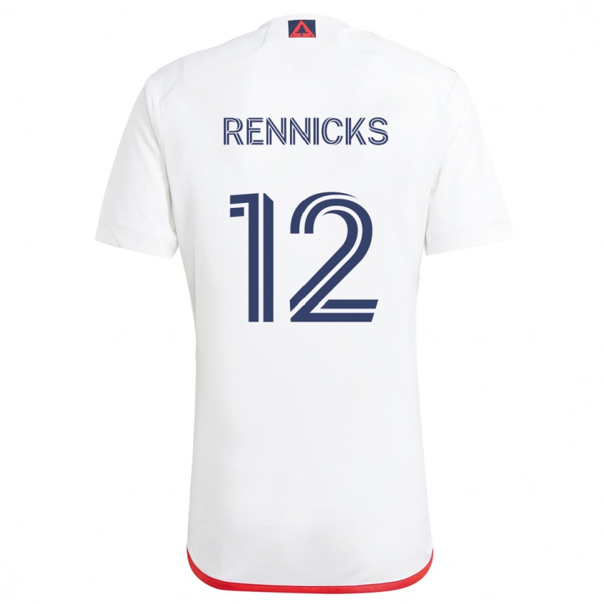 Vaikiškas Justin Rennicks #12 Balta Raudona Išvykos Marškinėliai 2024/25 T-Shirt