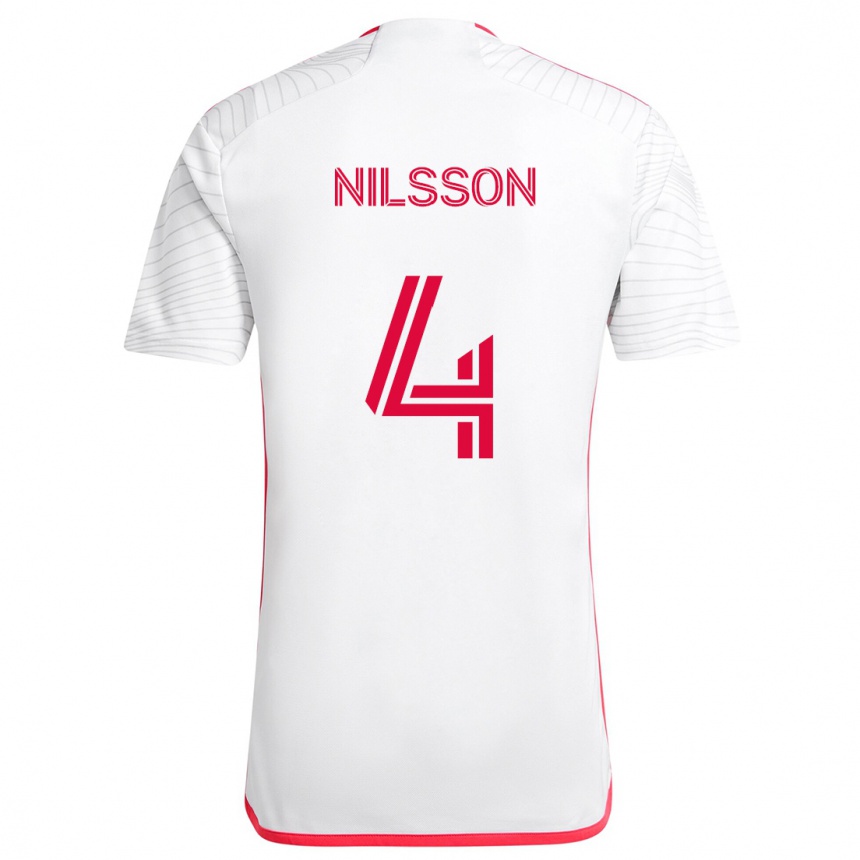 Vaikiškas Joakim Nilsson #4 Balta Raudona Išvykos Marškinėliai 2024/25 T-Shirt