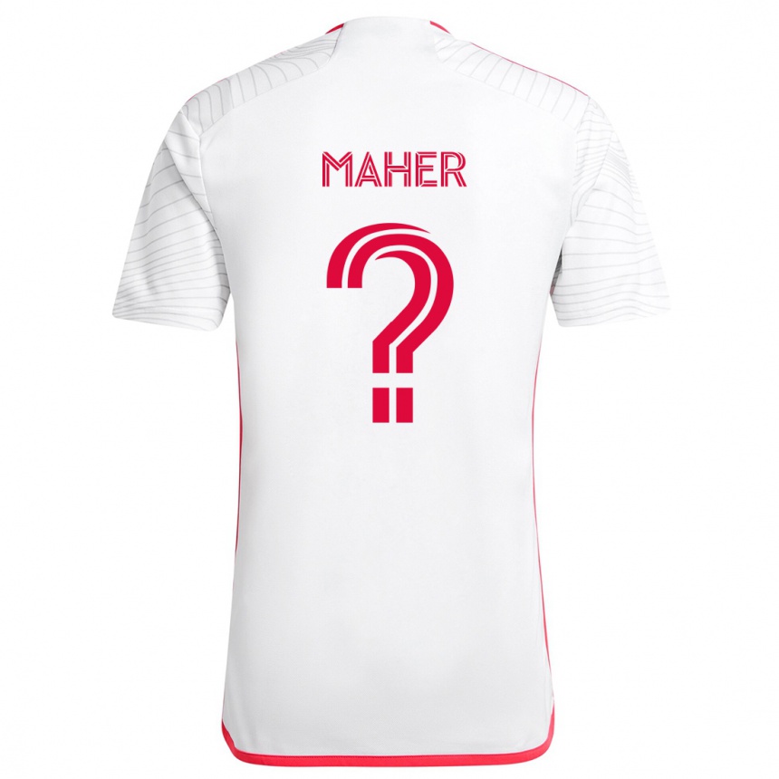 Vaikiškas Josh Maher #0 Balta Raudona Išvykos Marškinėliai 2024/25 T-Shirt