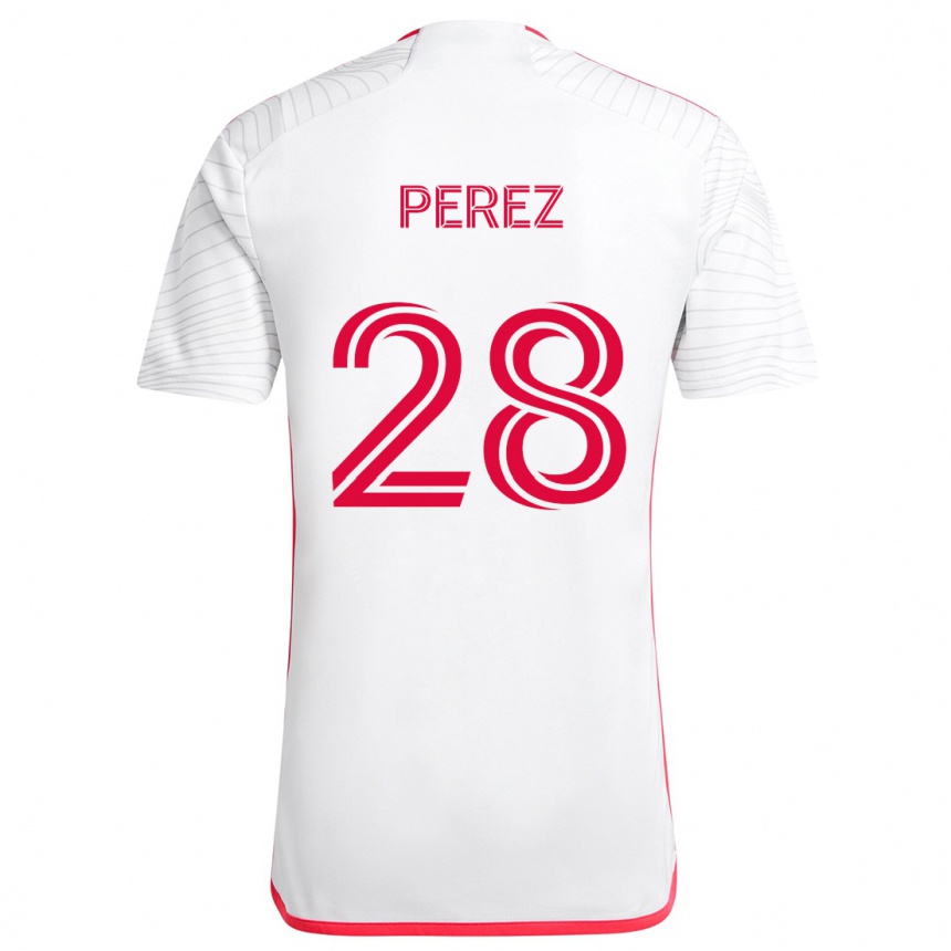 Vaikiškas Miguel Perez #28 Balta Raudona Išvykos Marškinėliai 2024/25 T-Shirt