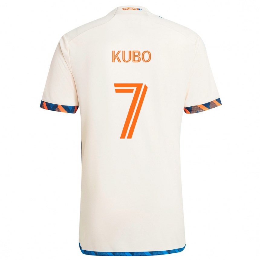 Vaikiškas Yuya Kubo #7 Balta Oranžinė Išvykos Marškinėliai 2024/25 T-Shirt