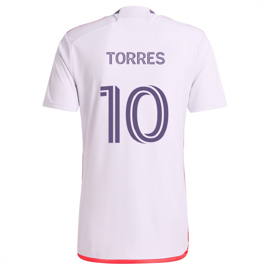 Vaikiškas Facundo Torres #10 Balta Raudona Violetinė Išvykos Marškinėliai 2024/25 T-Shirt