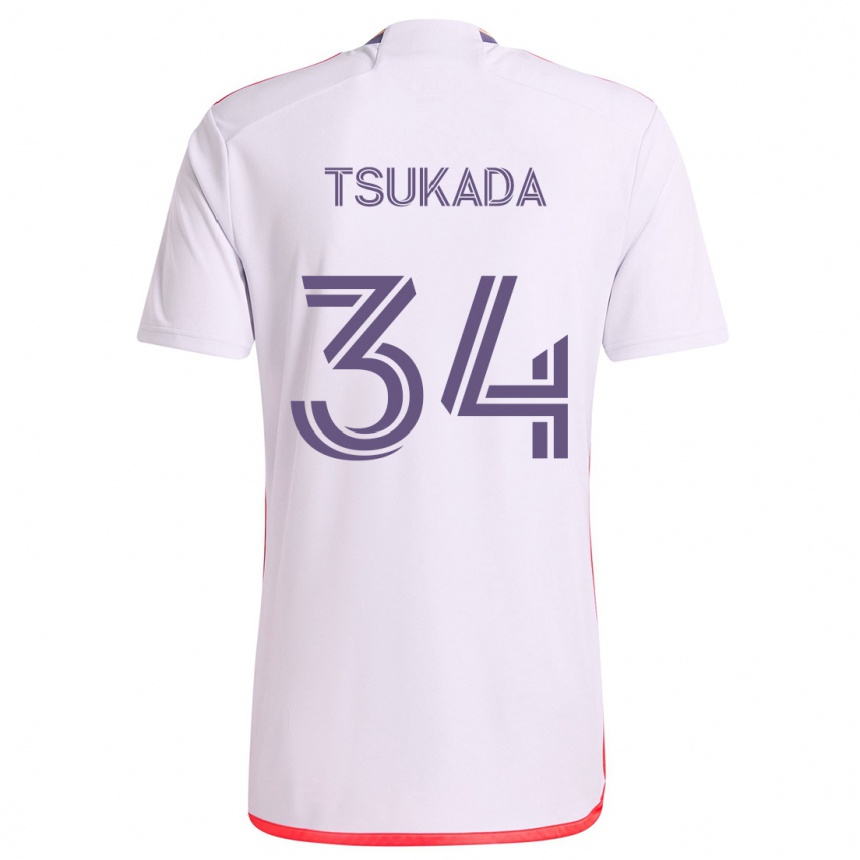 Vaikiškas Yutaro Tsukada #34 Balta Raudona Violetinė Išvykos Marškinėliai 2024/25 T-Shirt