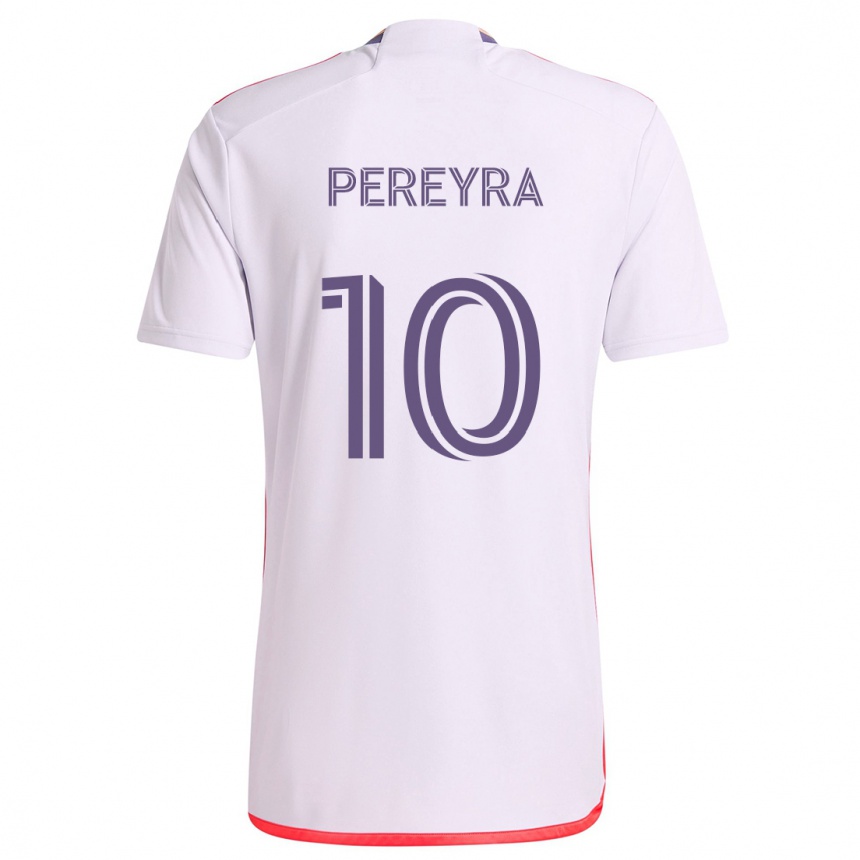 Vaikiškas Mauricio Pereyra #10 Balta Raudona Violetinė Išvykos Marškinėliai 2024/25 T-Shirt