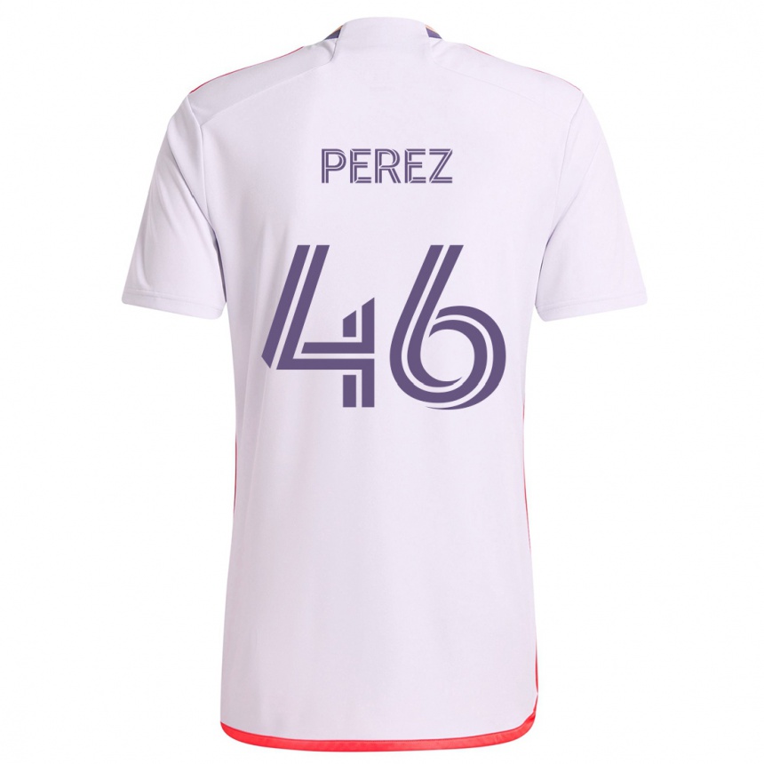 Vaikiškas Franco Pérez #46 Balta Raudona Violetinė Išvykos Marškinėliai 2024/25 T-Shirt