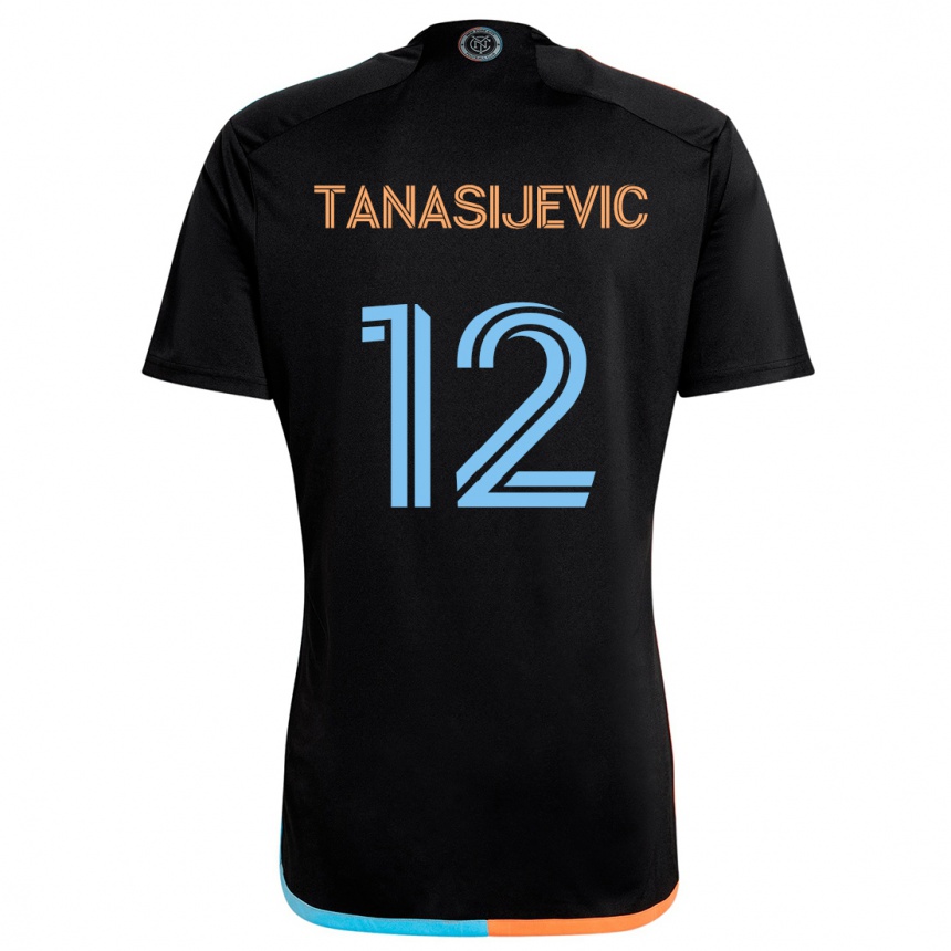 Vaikiškas Strahinja Tanasijevic #12 Juoda Oranžinė Mėlyna Išvykos Marškinėliai 2024/25 T-Shirt