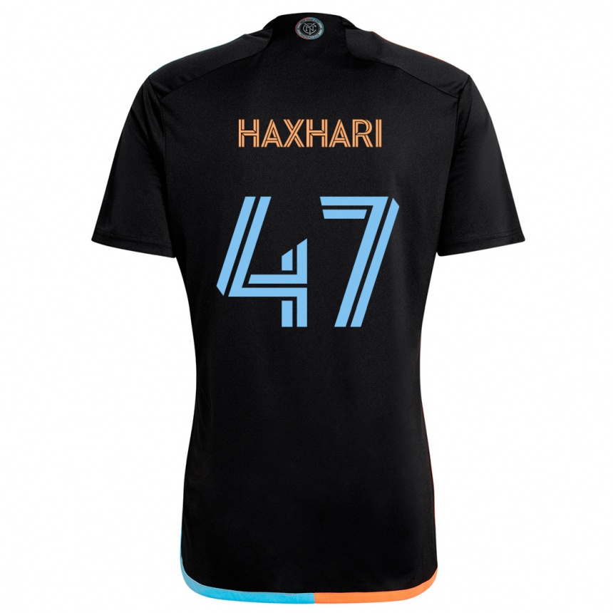 Vaikiškas Klevis Haxhari #47 Juoda Oranžinė Mėlyna Išvykos Marškinėliai 2024/25 T-Shirt