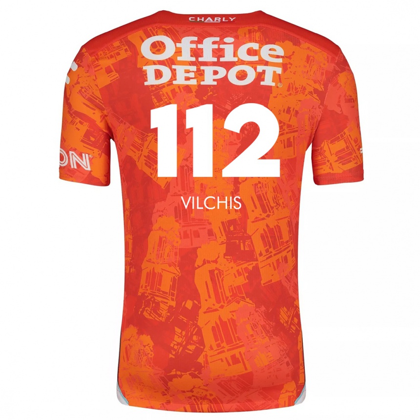 Vaikiškas Leonardo Vílchis #112 Oranžinė Balta Išvykos Marškinėliai 2024/25 T-Shirt