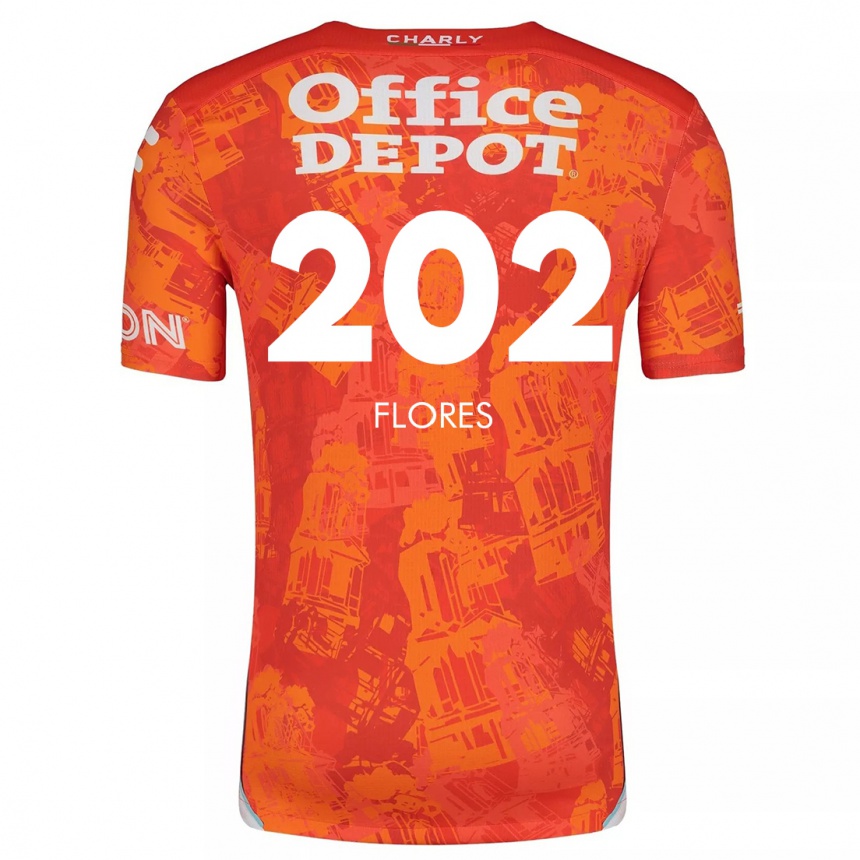 Vaikiškas Luis Flores #202 Oranžinė Balta Išvykos Marškinėliai 2024/25 T-Shirt