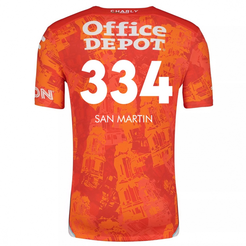 Vaikiškas Uziel San Martín #334 Oranžinė Balta Išvykos Marškinėliai 2024/25 T-Shirt