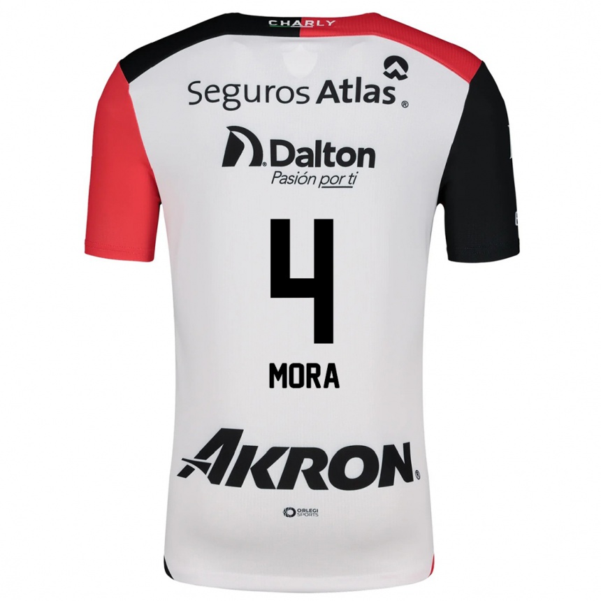 Vaikiškas Adrián Mora #4 Balta Raudona Juoda Išvykos Marškinėliai 2024/25 T-Shirt