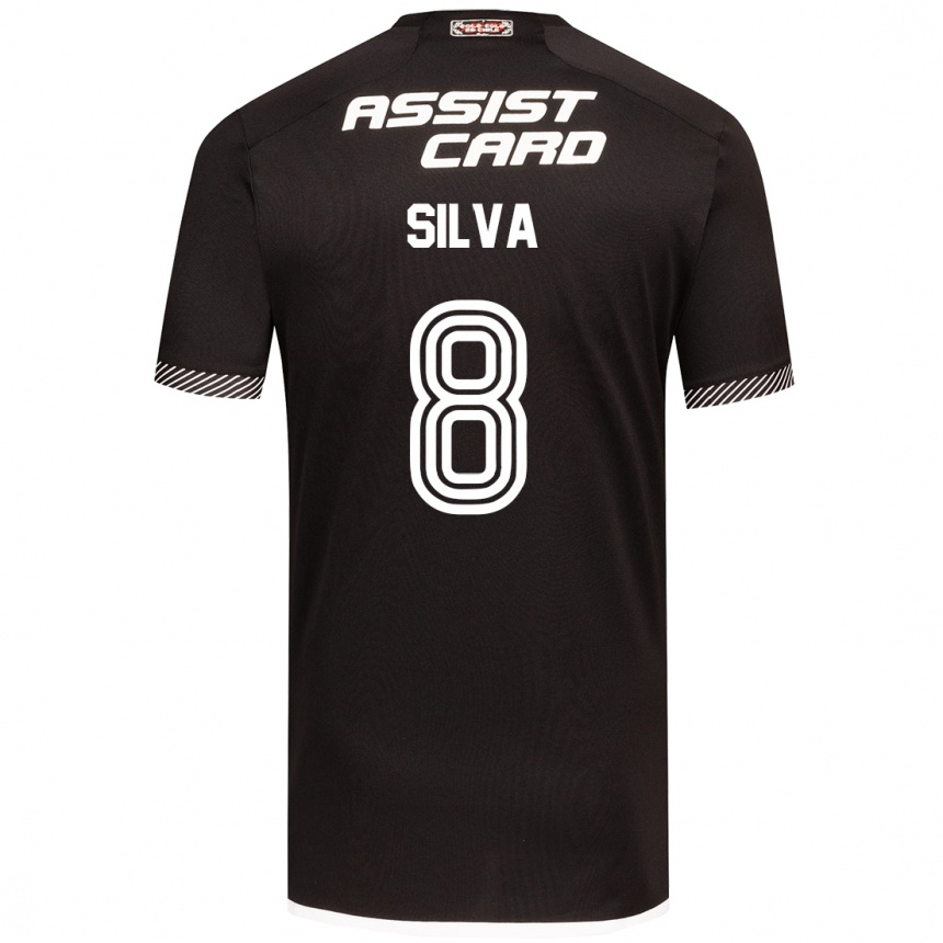 Vaikiškas Bastián Silva #8 Juoda Balta Išvykos Marškinėliai 2024/25 T-Shirt