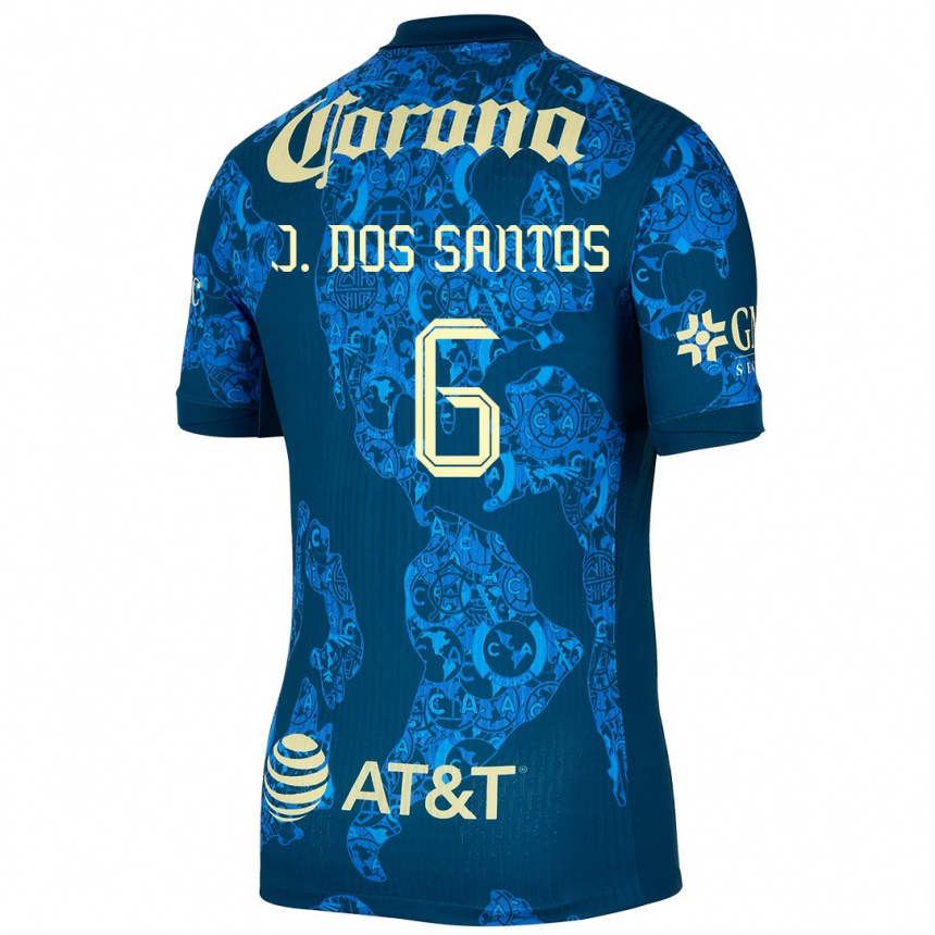 Vaikiškas Jonathan Dos Santos #6 Mėlyna Geltona Išvykos Marškinėliai 2024/25 T-Shirt