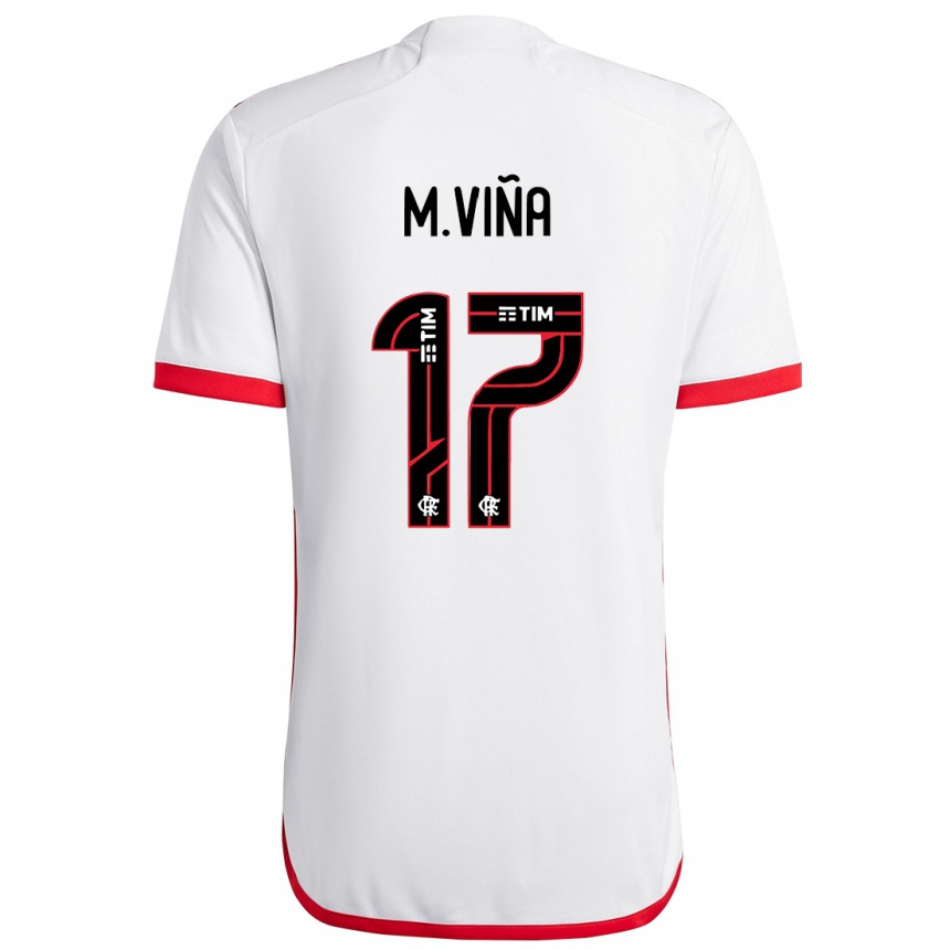 Vaikiškas Matias Vina #17 Balta Raudona Išvykos Marškinėliai 2024/25 T-Shirt