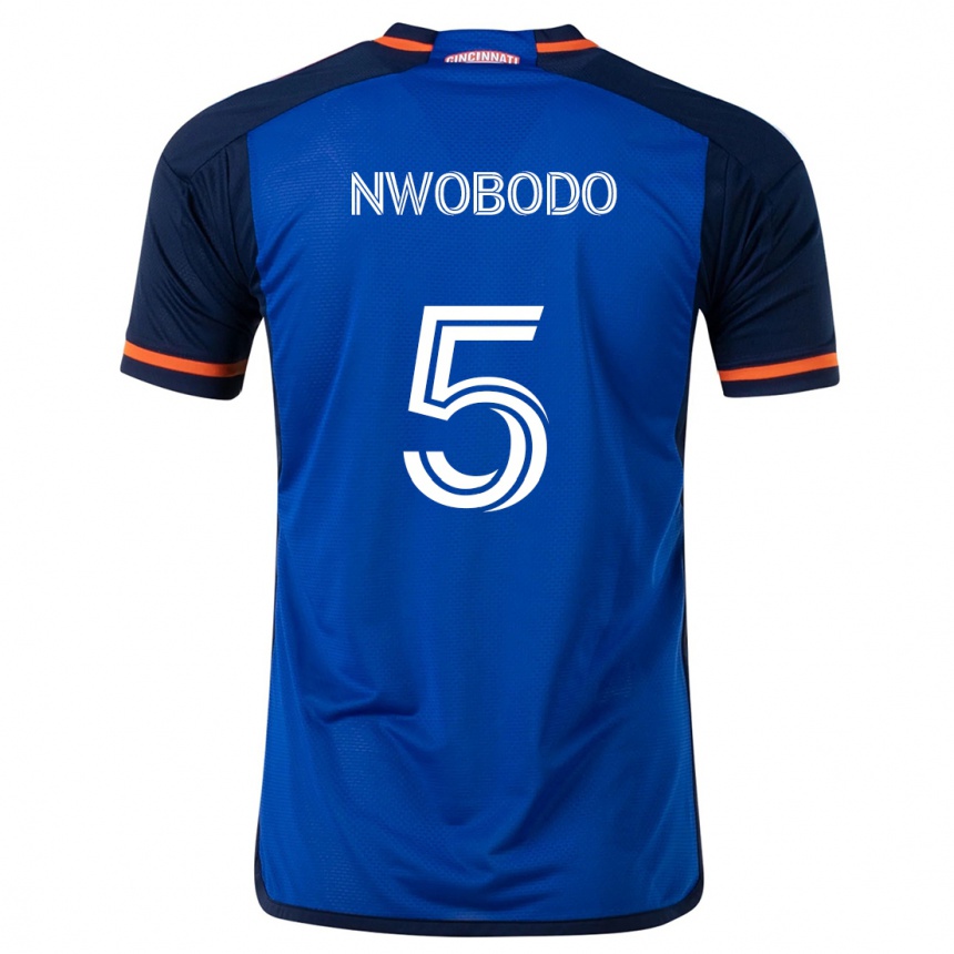 Vyrai Obinna Nwobodo #5 Mėlyna Balta Namų Marškinėliai 2024/25 T-Shirt