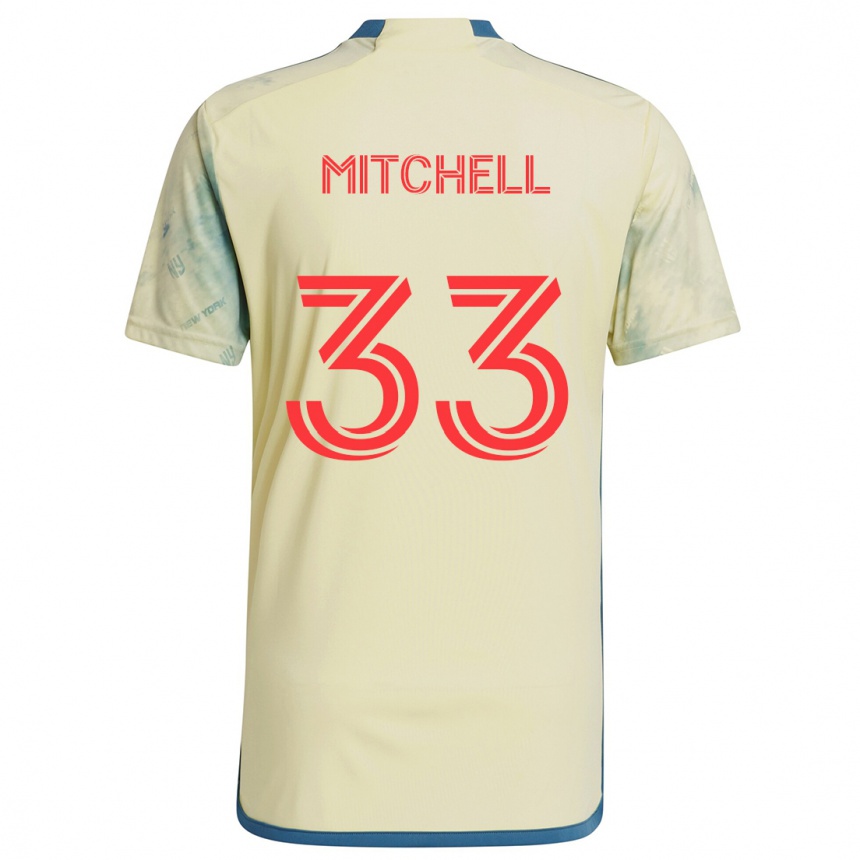 Vyrai Roald Mitchell #33 Geltona Raudona Mėlyna Namų Marškinėliai 2024/25 T-Shirt