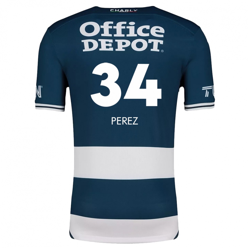 Vyrai Julio Pérez #34 Mėlyna Balta Namų Marškinėliai 2024/25 T-Shirt