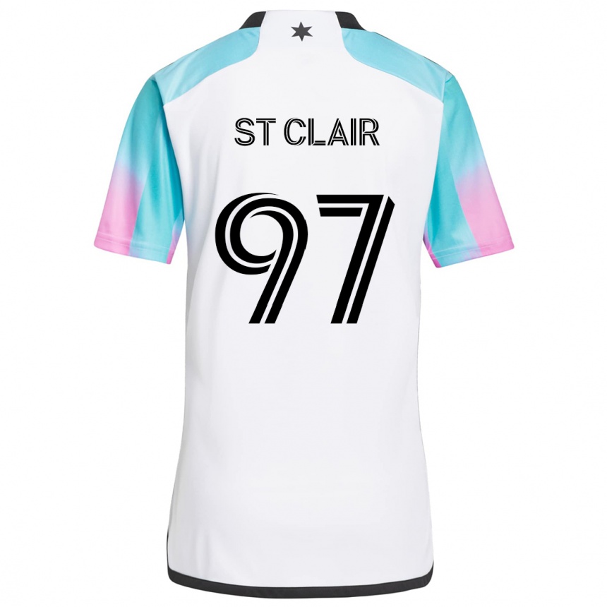 Vyrai Dayne St. Clair #97 Balta Mėlyna Juoda Išvykos Marškinėliai 2024/25 T-Shirt