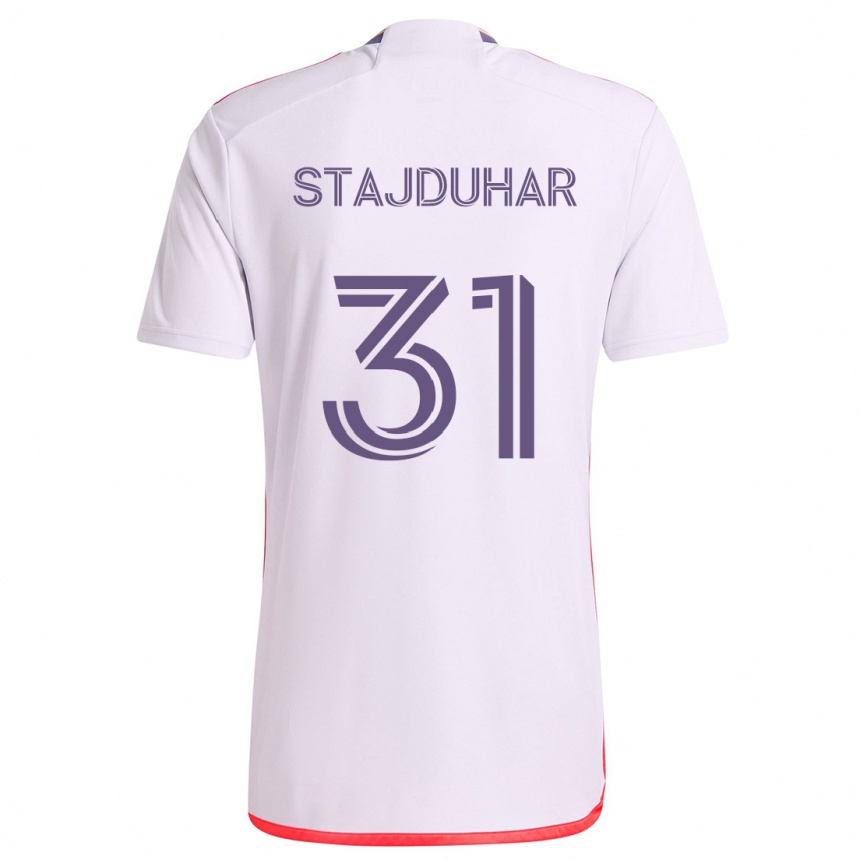 Vyrai Mason Stajduhar #31 Balta Raudona Violetinė Išvykos Marškinėliai 2024/25 T-Shirt