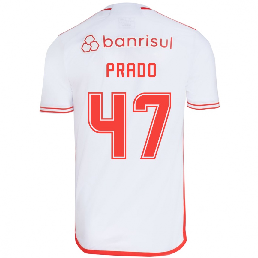 Vyrai Gustavo Prado #47 Balta Raudona Išvykos Marškinėliai 2024/25 T-Shirt