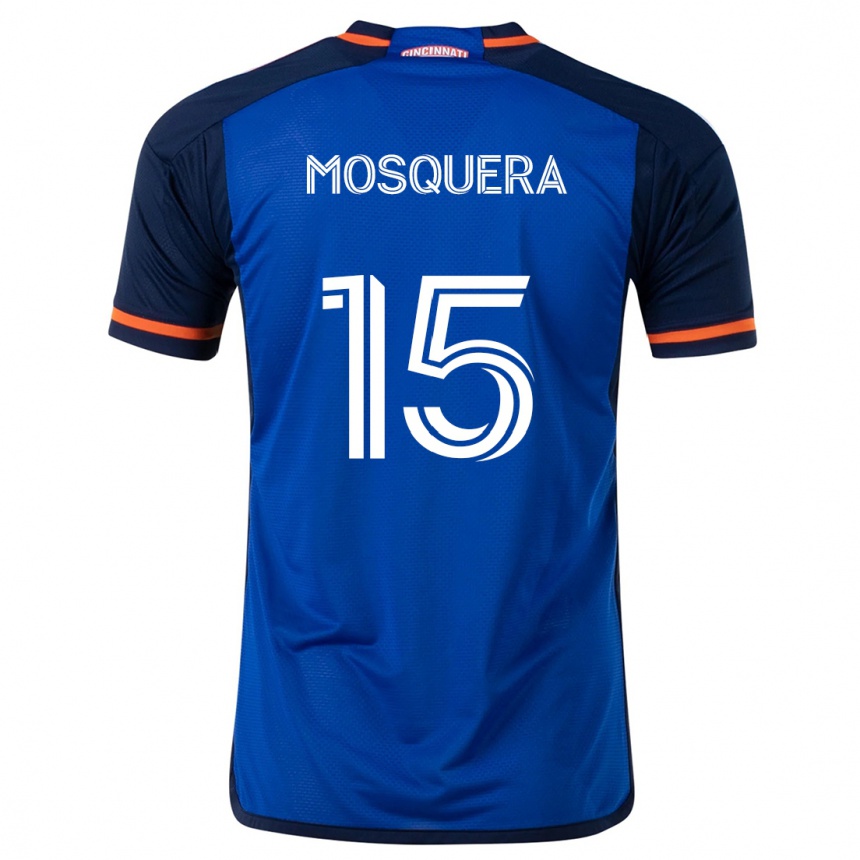 Moteriškas Yerson Mosquera #15 Mėlyna Balta Namų Marškinėliai 2024/25 T-Shirt