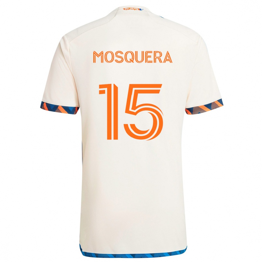 Moteriškas Yerson Mosquera #15 Balta Oranžinė Išvykos Marškinėliai 2024/25 T-Shirt