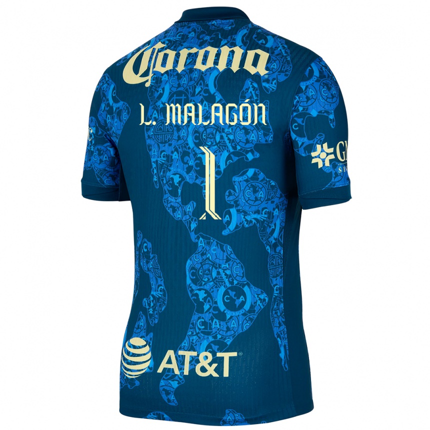 Moteriškas Luis Malagón #1 Mėlyna Geltona Išvykos Marškinėliai 2024/25 T-Shirt