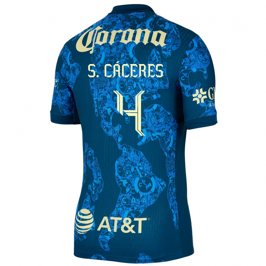 Moteriškas Sebastián Cáceres #4 Mėlyna Geltona Išvykos Marškinėliai 2024/25 T-Shirt