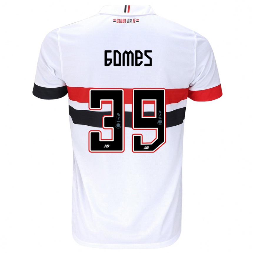 Vaikiškas William Gomes #39 Balta Raudona Juoda Namų Marškinėliai 2024/25 T-Shirt