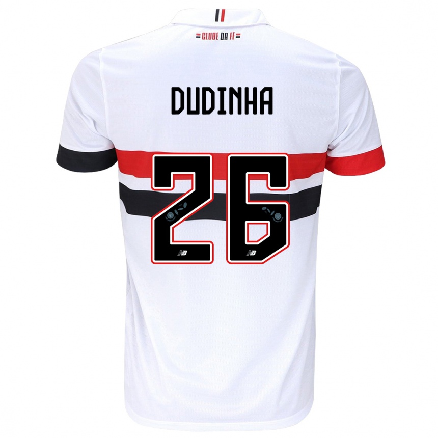 Vaikiškas Dudinha #26 Balta Raudona Juoda Namų Marškinėliai 2024/25 T-Shirt