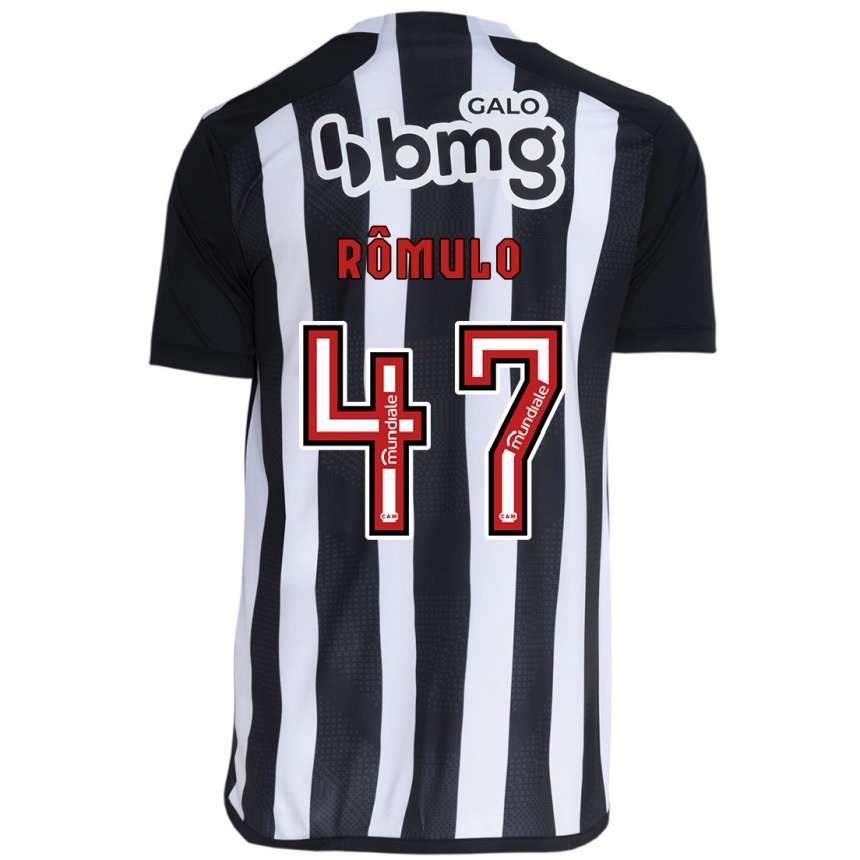 Vaikiškas Rômulo #47 Balta Juoda Namų Marškinėliai 2024/25 T-Shirt