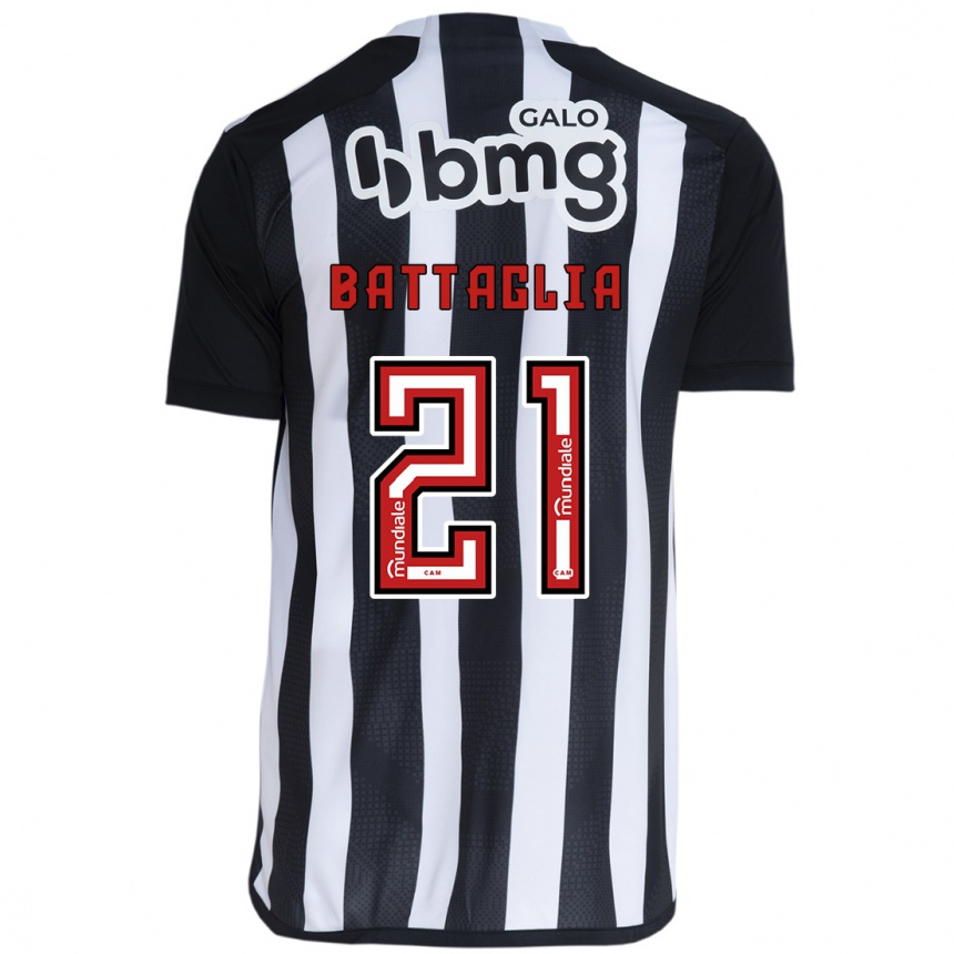 Vaikiškas Rodrigo Battaglia #21 Balta Juoda Namų Marškinėliai 2024/25 T-Shirt