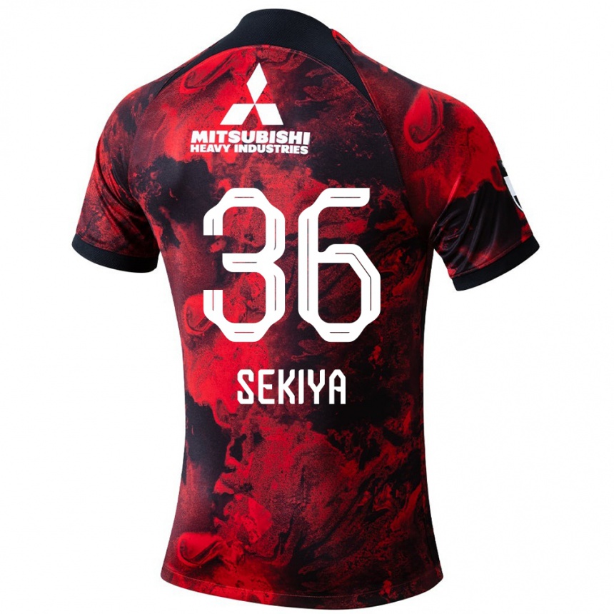 Vaikiškas Hikaru Sekiya #36 Raudona Juoda Namų Marškinėliai 2024/25 T-Shirt