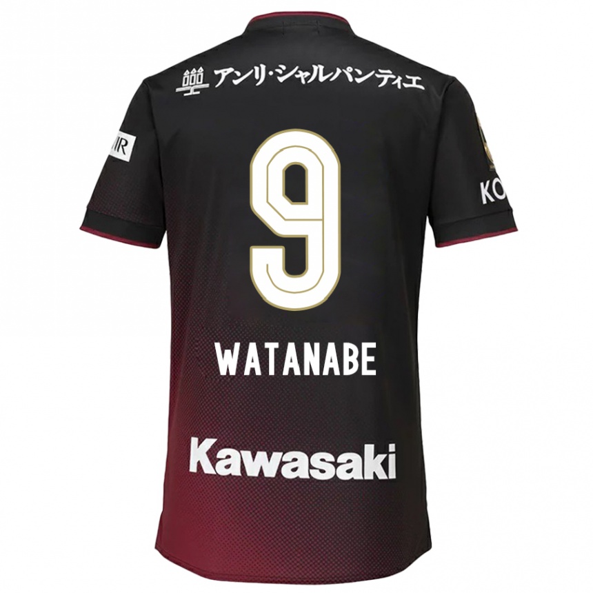 Vaikiškas Hayato Watanabe #9 Juoda Raudona Namų Marškinėliai 2024/25 T-Shirt