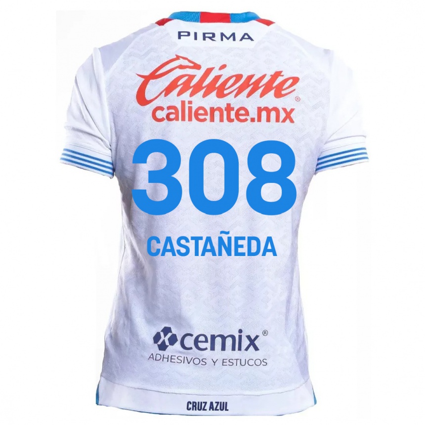 Vaikiškas Emiliano Castañeda #308 Balta Mėlyna Išvykos Marškinėliai 2024/25 T-Shirt