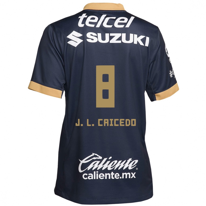 Vaikiškas José Caicedo #8 Obsidian Gold White Išvykos Marškinėliai 2024/25 T-Shirt