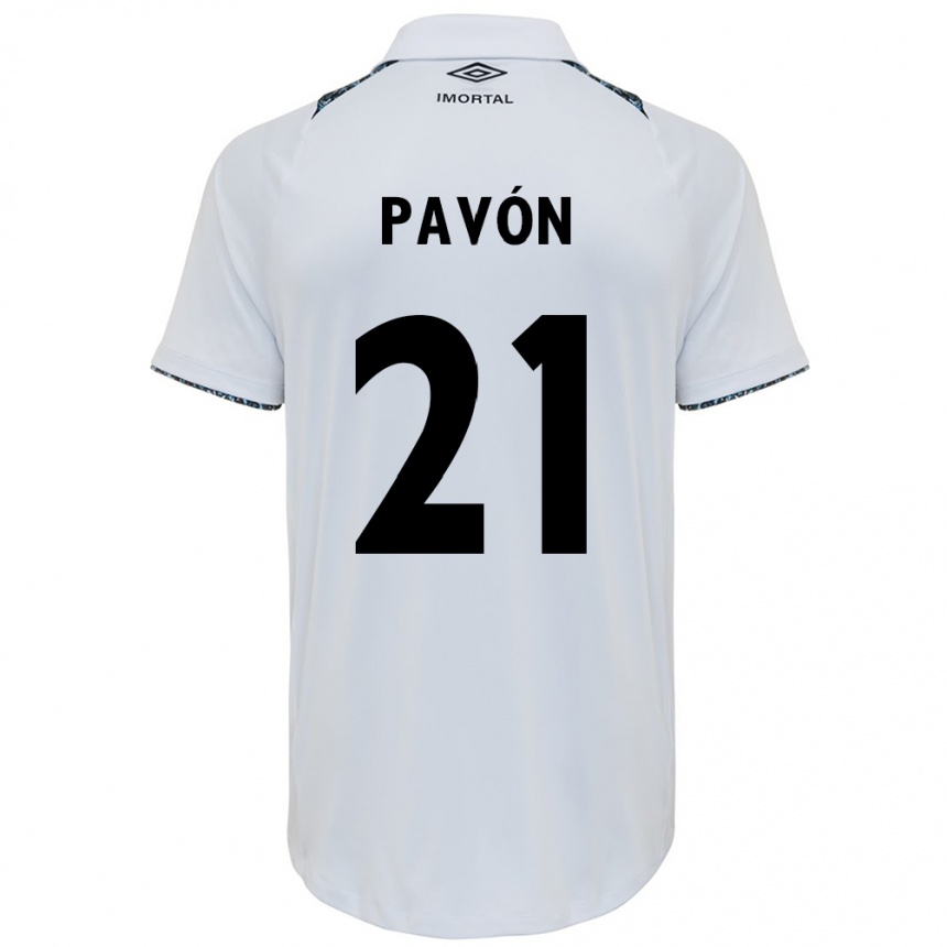 Vaikiškas Cristian Pavón #21 Balta Mėlyna Išvykos Marškinėliai 2024/25 T-Shirt