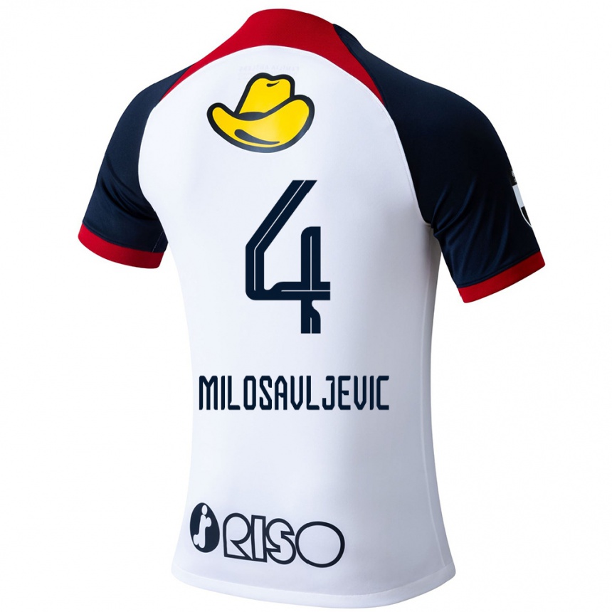 Vaikiškas Radomir Milosavljevic #4 Balta Mėlyna Raudona Išvykos Marškinėliai 2024/25 T-Shirt