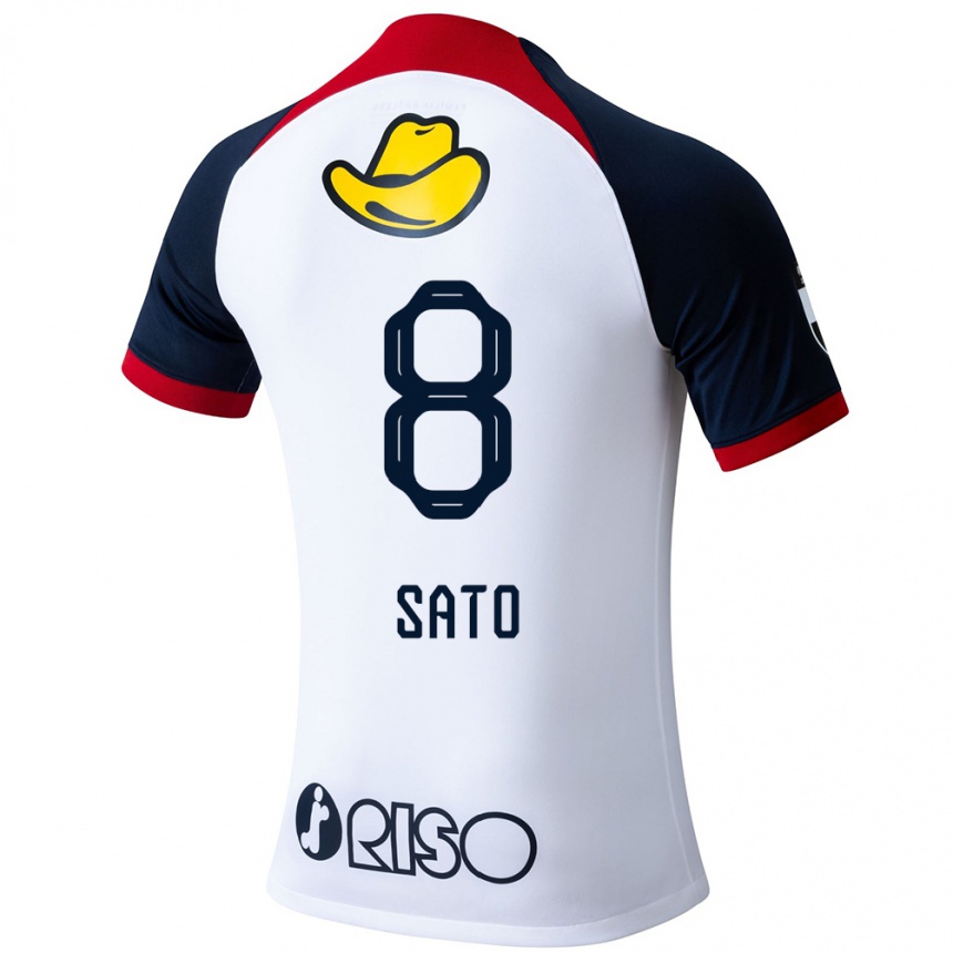 Vaikiškas Yuto Sato #8 Balta Mėlyna Raudona Išvykos Marškinėliai 2024/25 T-Shirt