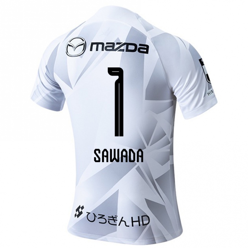 Vaikiškas Shunsuke Sawada #1 Balta Pilka Juoda Išvykos Marškinėliai 2024/25 T-Shirt