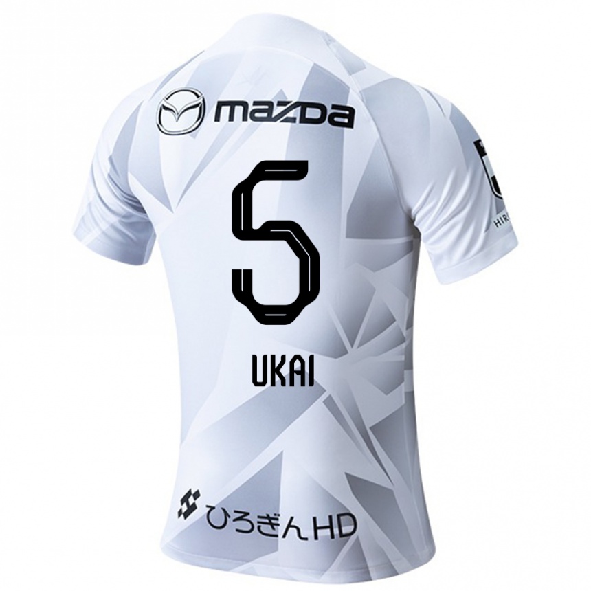 Vaikiškas Hiroto Ukai #5 Balta Pilka Juoda Išvykos Marškinėliai 2024/25 T-Shirt