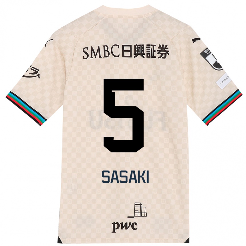 Vaikiškas Asahi Sasaki #5 Balta Pilka Išvykos Marškinėliai 2024/25 T-Shirt