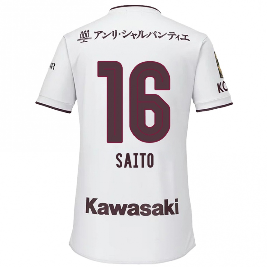 Vaikiškas Mitsuki Saito #16 Balta Raudona Išvykos Marškinėliai 2024/25 T-Shirt