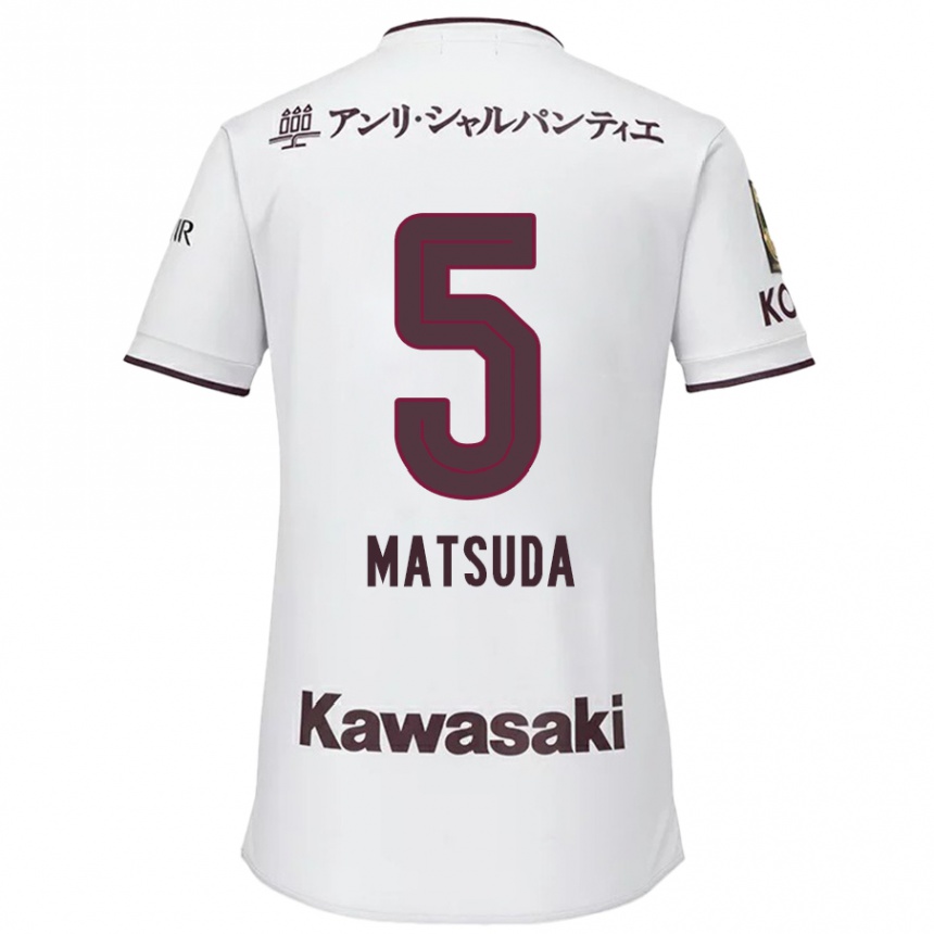 Vaikiškas Shido Matsuda #5 Balta Raudona Išvykos Marškinėliai 2024/25 T-Shirt