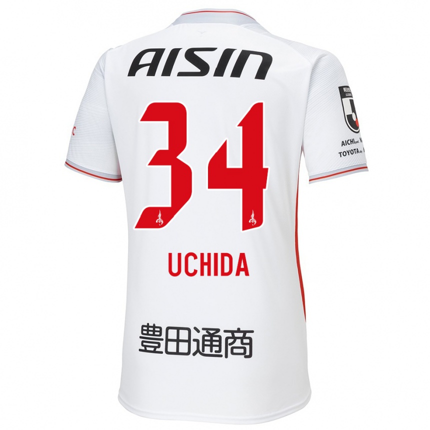 Vaikiškas Takuya Uchida #34 Balta Geltona Raudona Išvykos Marškinėliai 2024/25 T-Shirt