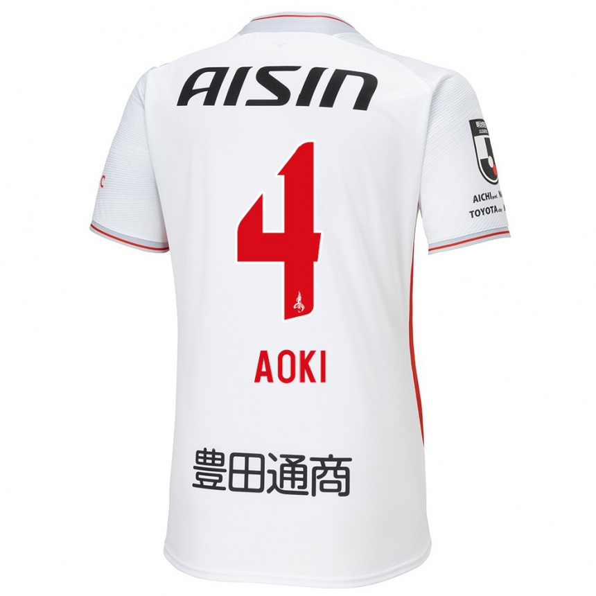 Vaikiškas Masamune Aoki #4 Balta Geltona Raudona Išvykos Marškinėliai 2024/25 T-Shirt